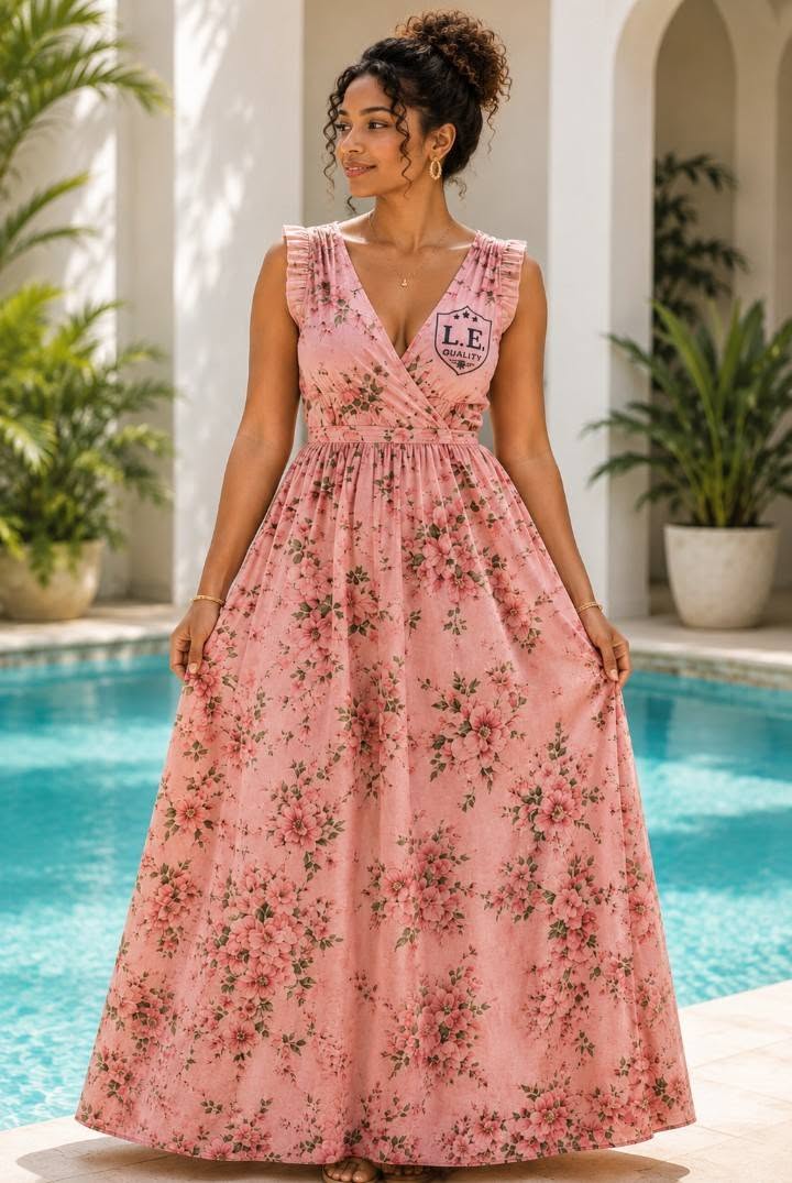Floral Print Empire Waist Open Back Maxi Dress