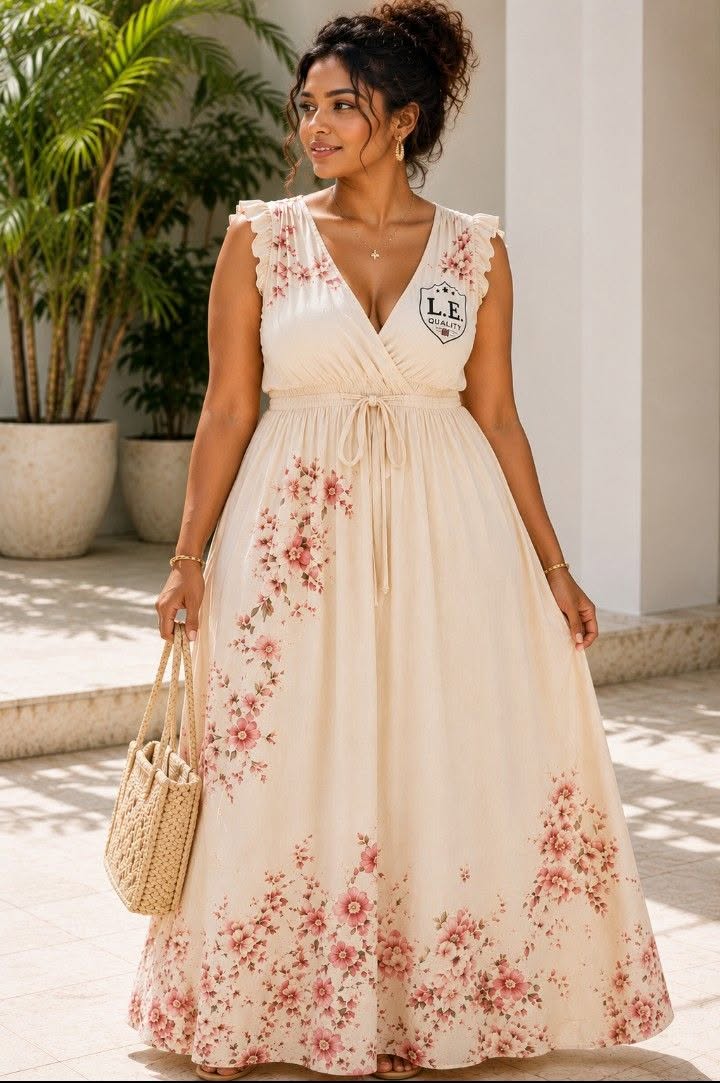 Floral Print Empire Waist Closed Back Maxi Dress