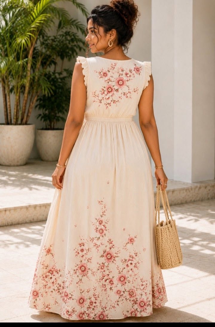 Floral Print Empire Waist Closed Back Maxi Dress
