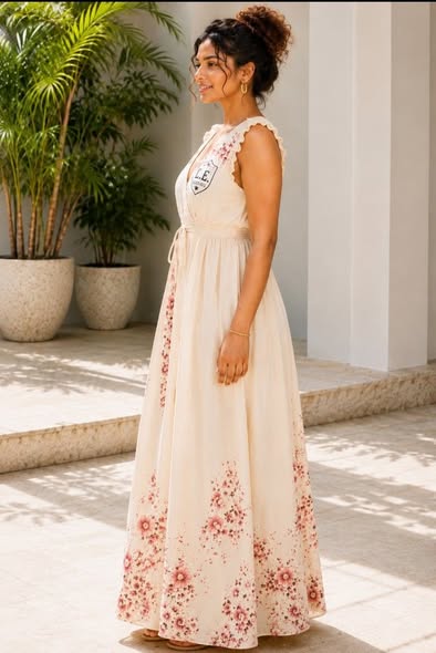Floral Print Empire Waist Closed Back Maxi Dress