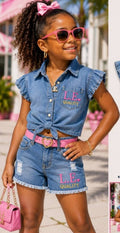 Girls 2pc Denim Jean Darling Summer Set