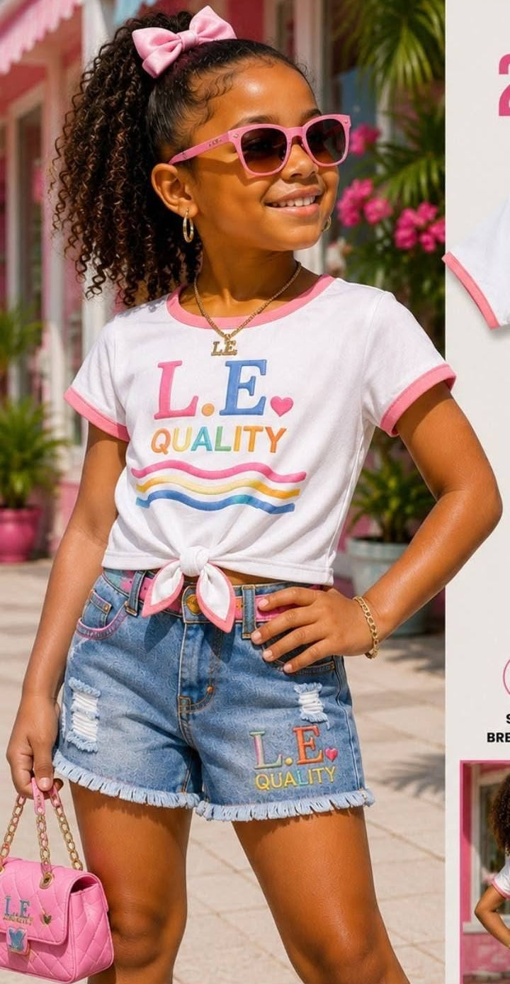 Blossom & Shine Denim Shorts Set