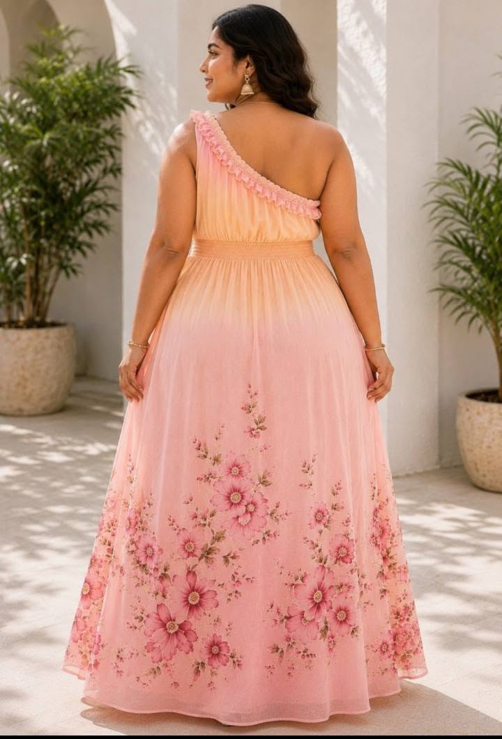 One Shoulder Floral Maxi Dress